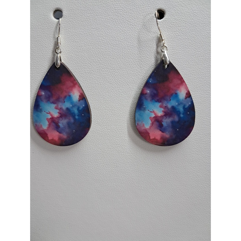 Galaxy Nebula Teardrop Dangle Earrings Blue Purple‎ Pink Space Celestial Jewelry